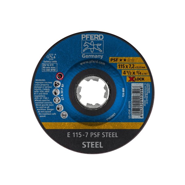 Pferd 4-1/2" x 1/4 Grinding Wheel, X-LOCK - PSF STEEL - Type 27 10PK 60171